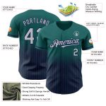 Custom Name and Number Personalized Teal Pinstripe Gray-Navy Baseball Jersey - Authentic Fade Design Personalized Teal Pinstripe