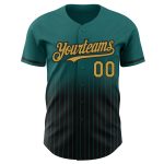 Custom Teal Pinstripe Baseball Jersey with Old Gold-Black Fade, Personalized Name & Number, Authentic Team Apparel Personalized