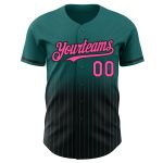 Custom Name and Number Teal Pinstripe Baseball Jersey - Authentic Fade Fashion in Pink and Black Personalized Teal Pinstripe