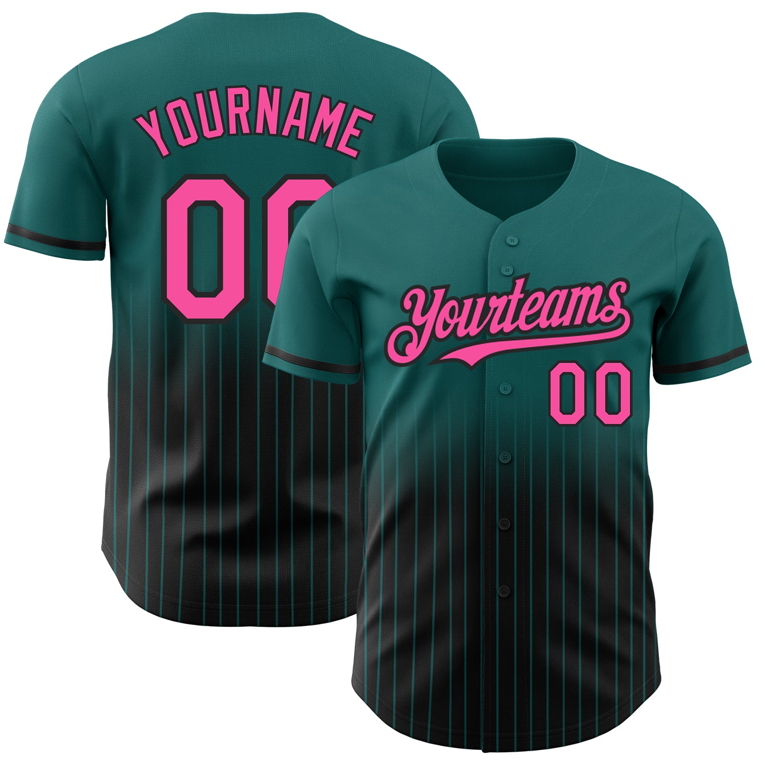 Custom Name and Number Teal Pinstripe Baseball Jersey - Authentic Fade Fashion in Pink and Black Personalized Teal Pinstripe