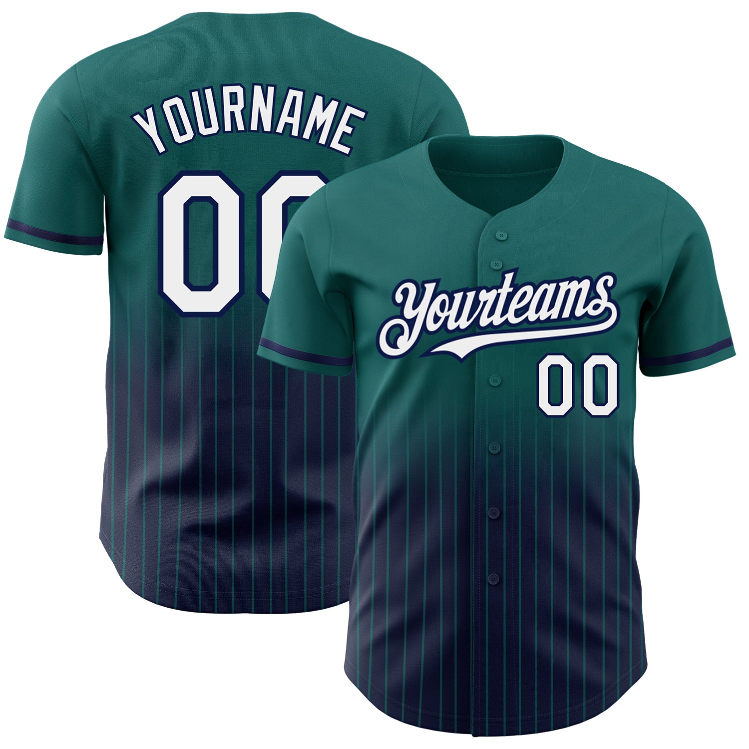 Custom Name and Number Baseball Jersey - Personalized Teal Pinstripe White-Navy Authentic Fade Fashion Personalized Teal