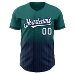 Custom Name and Number Baseball Jersey - Personalized Teal Pinstripe White-Navy Authentic Fade Fashion Personalized Teal