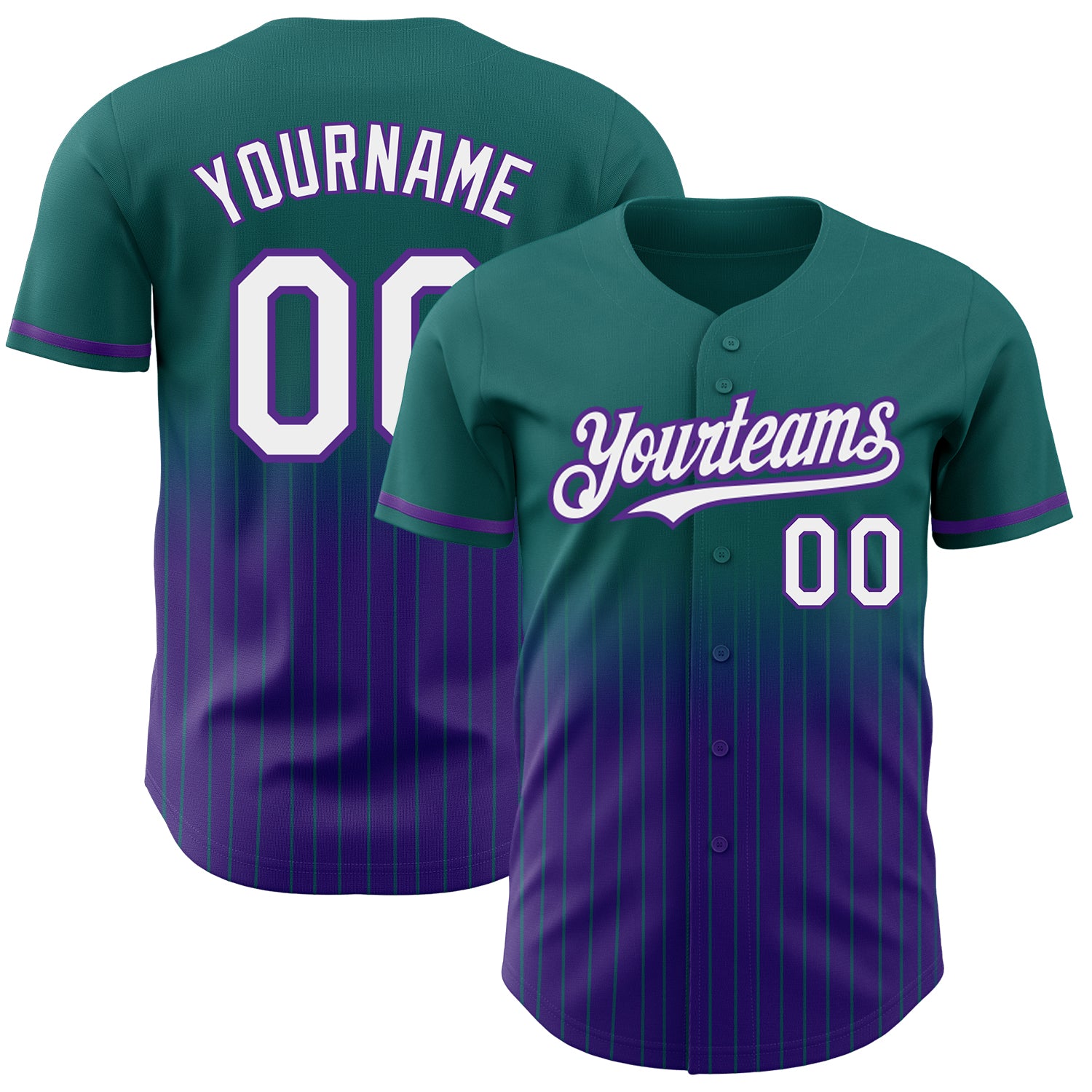 Custom Teal Pinstripe Baseball Jersey with White-Purple Fade, Personalized Name and Number, Authentic Team Gear Personalized