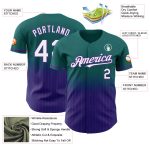 Custom Teal Pinstripe Baseball Jersey with White-Purple Fade, Personalized Name and Number, Authentic Team Gear Personalized