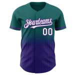 Custom Teal Pinstripe Baseball Jersey with White-Purple Fade, Personalized Name and Number, Authentic Team Gear Personalized