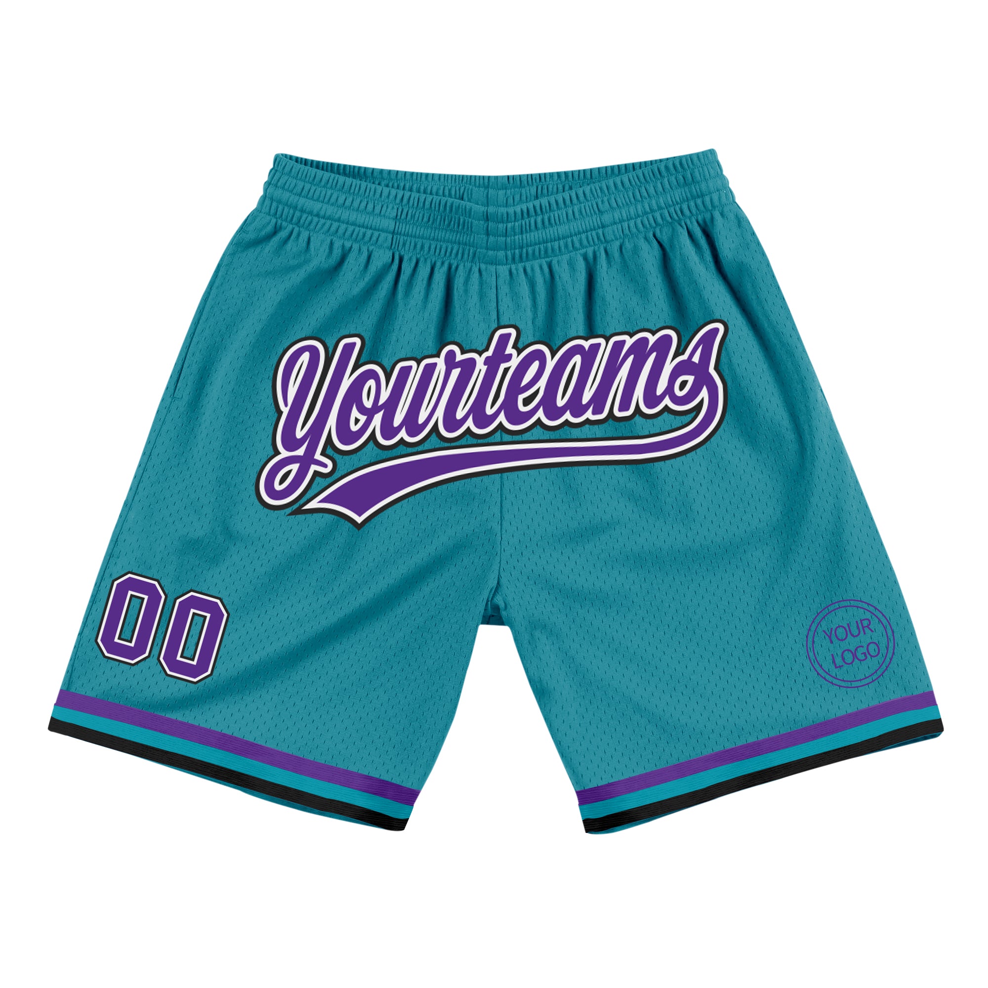 Custom Name Number Authentic Throwback Basketball Shorts Teal Purple Black Personalized Team Design Personalized Teal Purple-Black