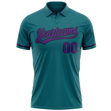 Custom Teal Purple-Black Vapor Golf Polo Shirt with Team Name & Number - Personalized Performance Shirt Personalized Teal
