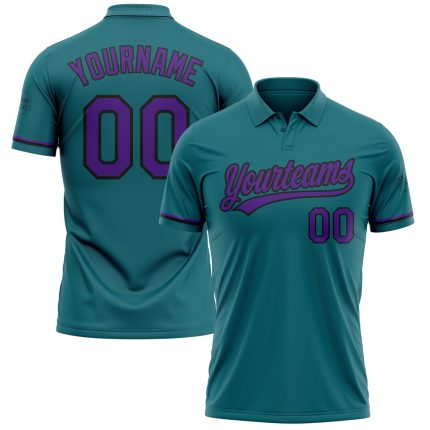 Custom Teal Purple-Black Vapor Golf Polo Shirt with Team Name & Number - Personalized Performance Shirt Personalized Teal