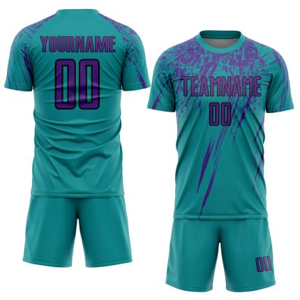 Custom Teal Purple Black Soccer Jersey with Name and Number - Personalized Team Uniform Personalized Teal Purple-Black Sublimation