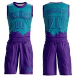 Custom Name Number Basketball Jersey Teal Purple Color Splash Round Neck Sublimation Suit Personalized Teal Purple Color