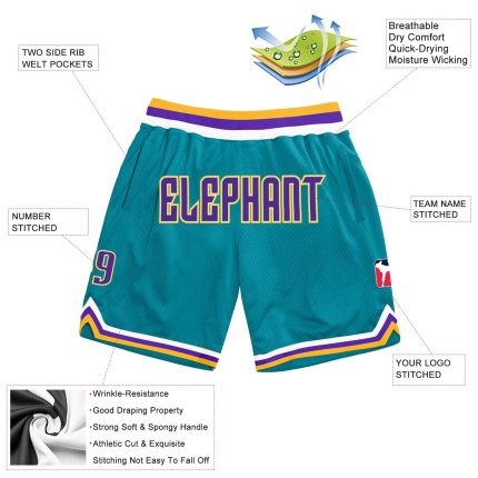 Custom Name Number Authentic Basketball Shorts Teal Purple-Gold - Personalized Team Apparel Personalized Teal Purple-Gold