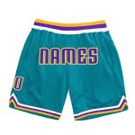 Custom Name Number Authentic Basketball Shorts Teal Purple-Gold - Personalized Team Apparel Personalized Teal Purple-Gold