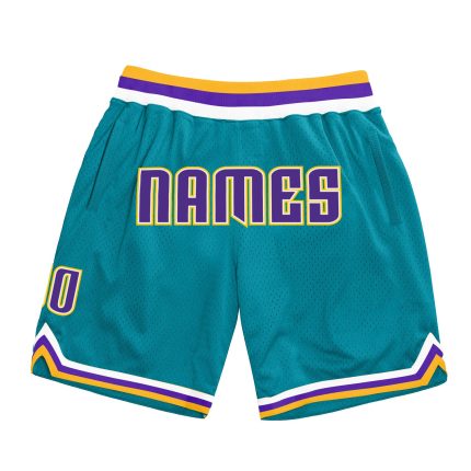 Custom Name Number Authentic Basketball Shorts Teal Purple-Gold - Personalized Team Apparel Personalized Teal Purple-Gold