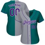 Custom Name and Number Personalized Baseball Jersey - Teal Purple Gray Fashion Split Team Design Personalized Teal Purple-Gray