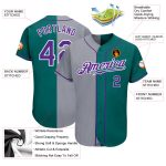 Custom Name and Number Personalized Baseball Jersey - Teal Purple Gray Fashion Split Team Design Personalized Teal Purple-Gray