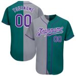 Custom Name and Number Personalized Baseball Jersey - Teal Purple Gray Fashion Split Team Design Personalized Teal Purple-Gray