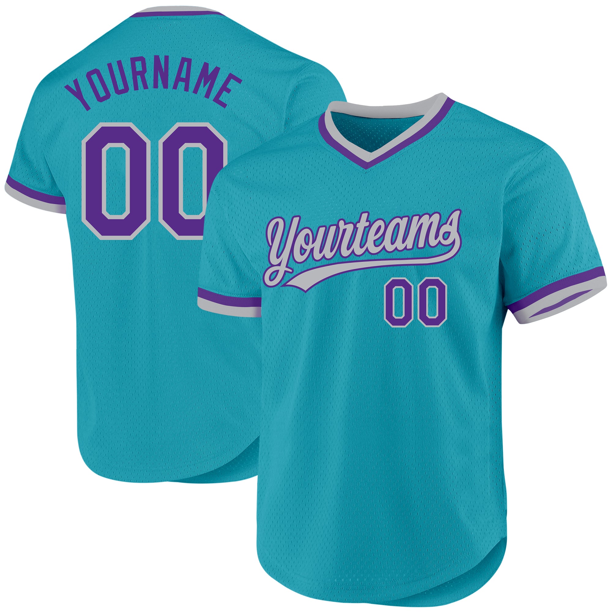 Custom Name and Number Teal Purple Gray Baseball Jersey - Personalized Authentic Throwback Team Jersey Personalized Teal