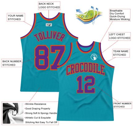 Custom Authentic Basketball Jersey with Personalized Name & Number - Teal Purple Orange Throwback Design Personalized Teal