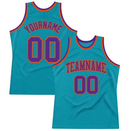 Custom Authentic Basketball Jersey with Personalized Name & Number - Teal Purple Orange Throwback Design Personalized Teal