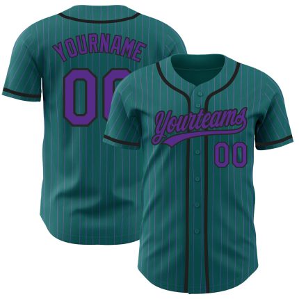 Custom Name and Number Baseball Jersey - Teal Purple Pinstripe Black Authentic Team Jersey Personalized Teal Purple Pinstripe