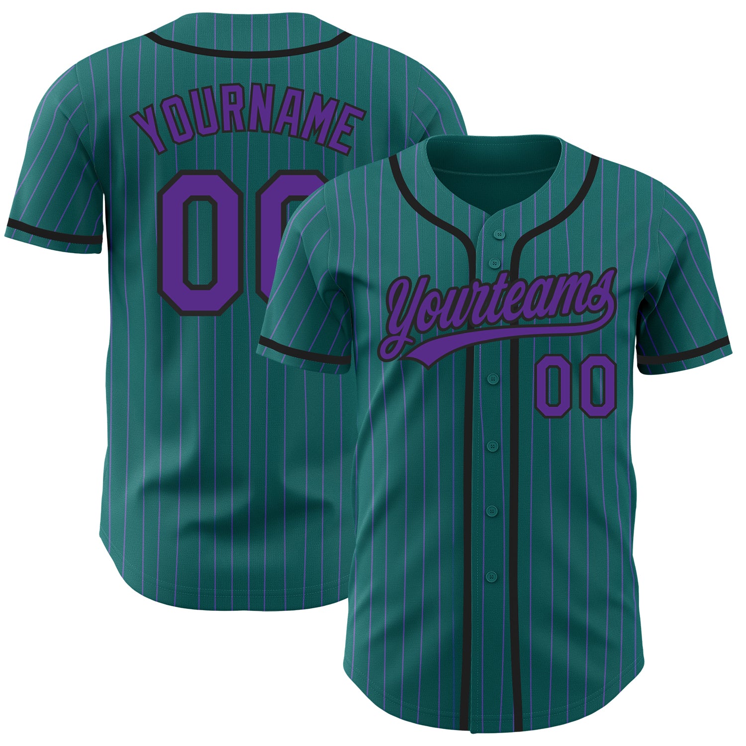 Custom Name and Number Baseball Jersey - Teal Purple Pinstripe Black Authentic Team Jersey Personalized Teal Purple Pinstripe
