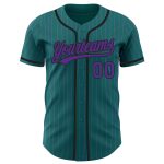Custom Name and Number Baseball Jersey - Teal Purple Pinstripe Black Authentic Team Jersey Personalized Teal Purple Pinstripe