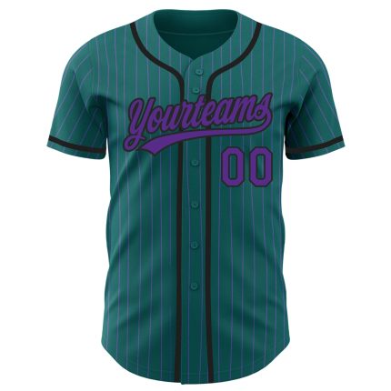 Custom Name and Number Baseball Jersey - Teal Purple Pinstripe Black Authentic Team Jersey Personalized Teal Purple Pinstripe