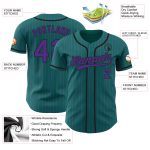 Custom Name and Number Baseball Jersey - Teal Purple Pinstripe Black Authentic Team Jersey Personalized Teal Purple Pinstripe