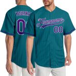 Custom Teal Purple Pinstripe Baseball Jersey with Name and Number - Authentic Team Jersey Personalized Teal Purple Pinstripe