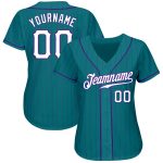 Custom Name Number Teal Purple Pinstripe Baseball Jersey - Authentic Team Jersey Personalized Teal Purple Pinstripe White-Purple