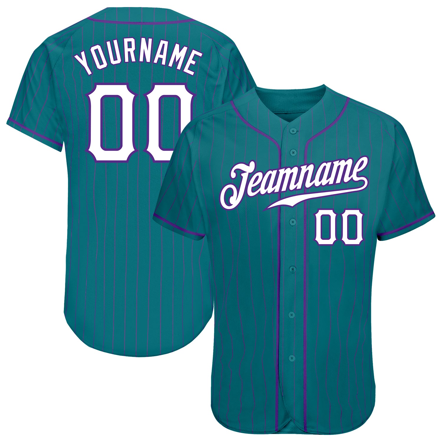 Custom Name Number Teal Purple Pinstripe Baseball Jersey - Authentic Team Jersey Personalized Teal Purple Pinstripe White-Purple