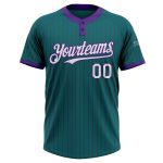 Custom Team Softball Jersey with Personalized Name & Number - Teal Purple Pinstripe Unisex Two-Button Design Personalized