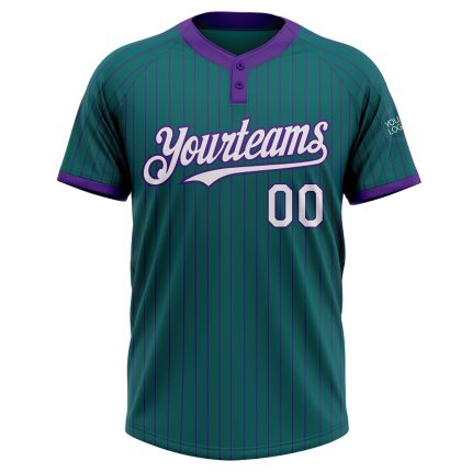 Custom Team Softball Jersey with Personalized Name & Number - Teal Purple Pinstripe Unisex Two-Button Design Personalized