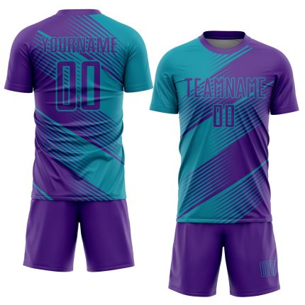 Custom Name Number Sublimation Soccer Jersey - Teal Purple Personalized Team Uniform Personalized Teal Purple Sublimation