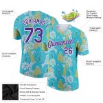 Custom Team T-Shirt with Personalized Name & Number - Teal Purple White 3D Flower Pattern Design Personalized Teal Purple-White