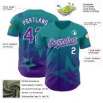 Custom Name & Number Authentic Baseball Jersey - Teal Purple White 3D Twinkle Star Gradient Design Personalized Teal Purple-White
