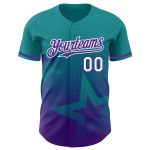 Custom Name & Number Authentic Baseball Jersey - Teal Purple White 3D Twinkle Star Gradient Design Personalized Teal Purple-White