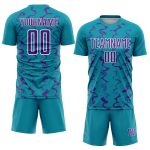 Custom Soccer Jersey with Teal Purple-White Abstract Lines, Personalized Name and Number, Sublimation Design Personalized