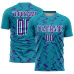 Custom Soccer Jersey with Teal Purple-White Abstract Lines, Personalized Name and Number, Sublimation Design Personalized