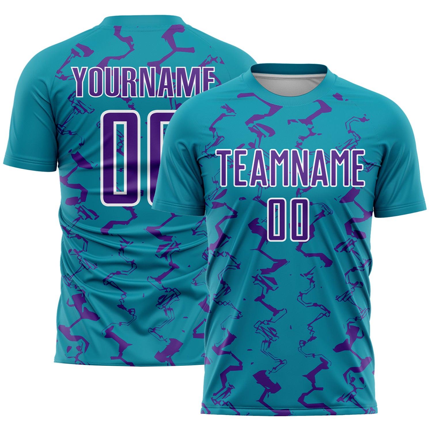 Custom Soccer Jersey with Teal Purple-White Abstract Lines, Personalized Name and Number, Sublimation Design Personalized