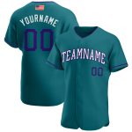 Custom Name & Number Authentic American Flag Baseball Jersey - Personalized Teal Purple-White Team Apparel Personalized Teal