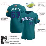 Custom Name & Number Authentic American Flag Baseball Jersey - Personalized Teal Purple-White Team Apparel Personalized Teal