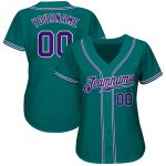 Personalized Authentic Baseball Jersey in Teal Purple and White Personalized Teal Purple-White Authentic Baseball Jersey