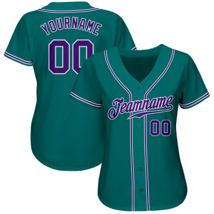 Personalized Authentic Baseball Jersey in Teal Purple and White Personalized Teal Purple-White Authentic Baseball Jersey