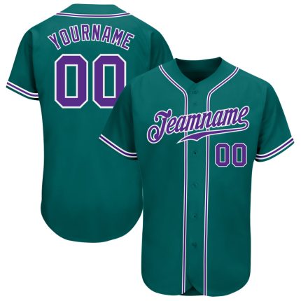Personalized Authentic Baseball Jersey in Teal Purple and White Personalized Teal Purple-White Authentic Baseball Jersey
