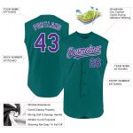 Custom Team Name and Number Baseball Jersey - Authentic Sleeveless in Teal, Purple, and White Personalized Teal Purple-White