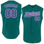 Custom Team Name and Number Baseball Jersey - Authentic Sleeveless in Teal, Purple, and White Personalized Teal Purple-White