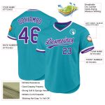 Custom Name Number Authentic Baseball Jersey - Personalized Teal Purple White Throwback Team Jersey Personalized Teal Purple-White