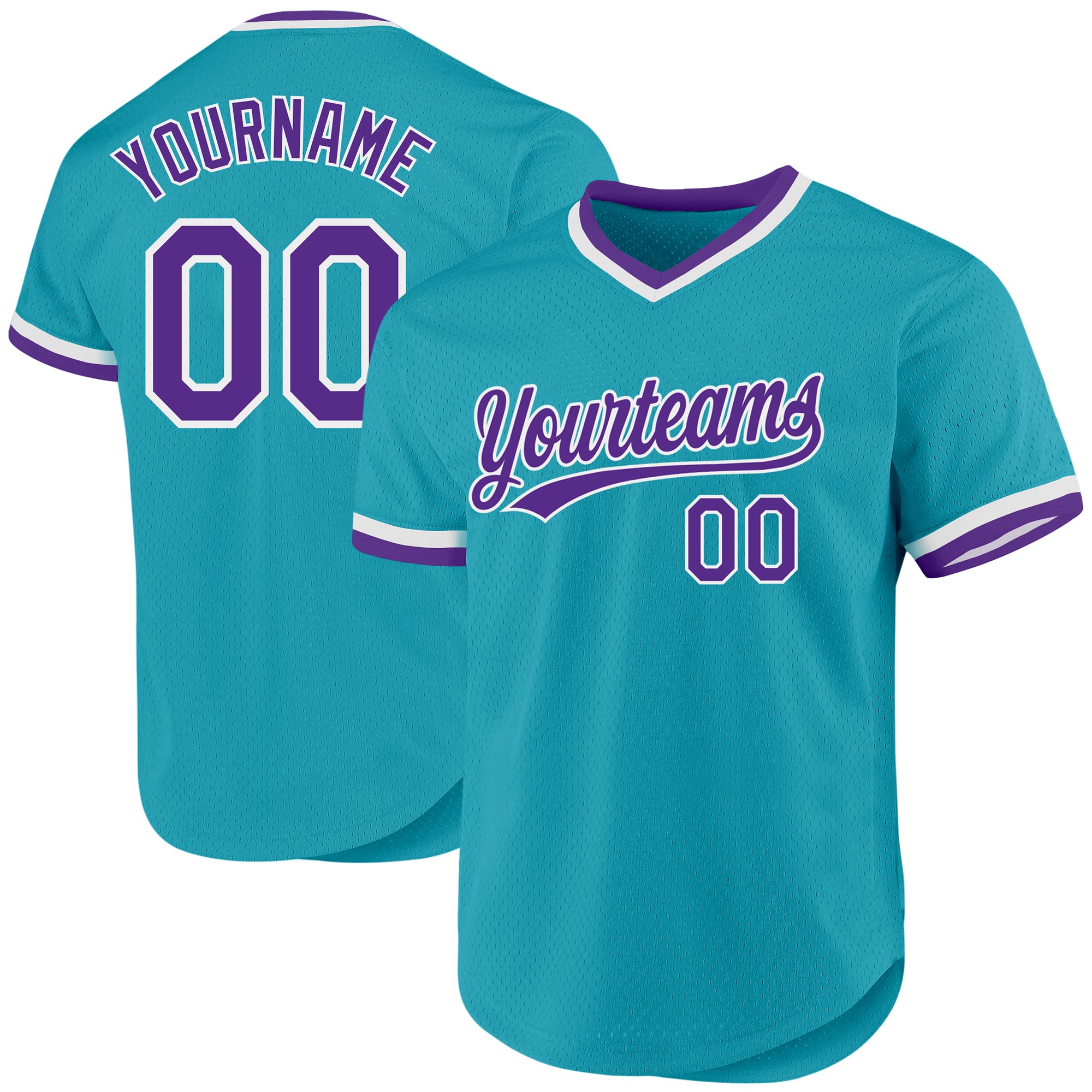 Custom Name Number Authentic Baseball Jersey - Personalized Teal Purple White Throwback Team Jersey Personalized Teal Purple-White