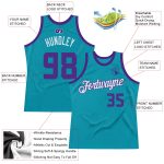Custom Name and Number Personalized Teal Purple White Basketball Jersey - Authentic Throwback Design Personalized Teal Purple-White